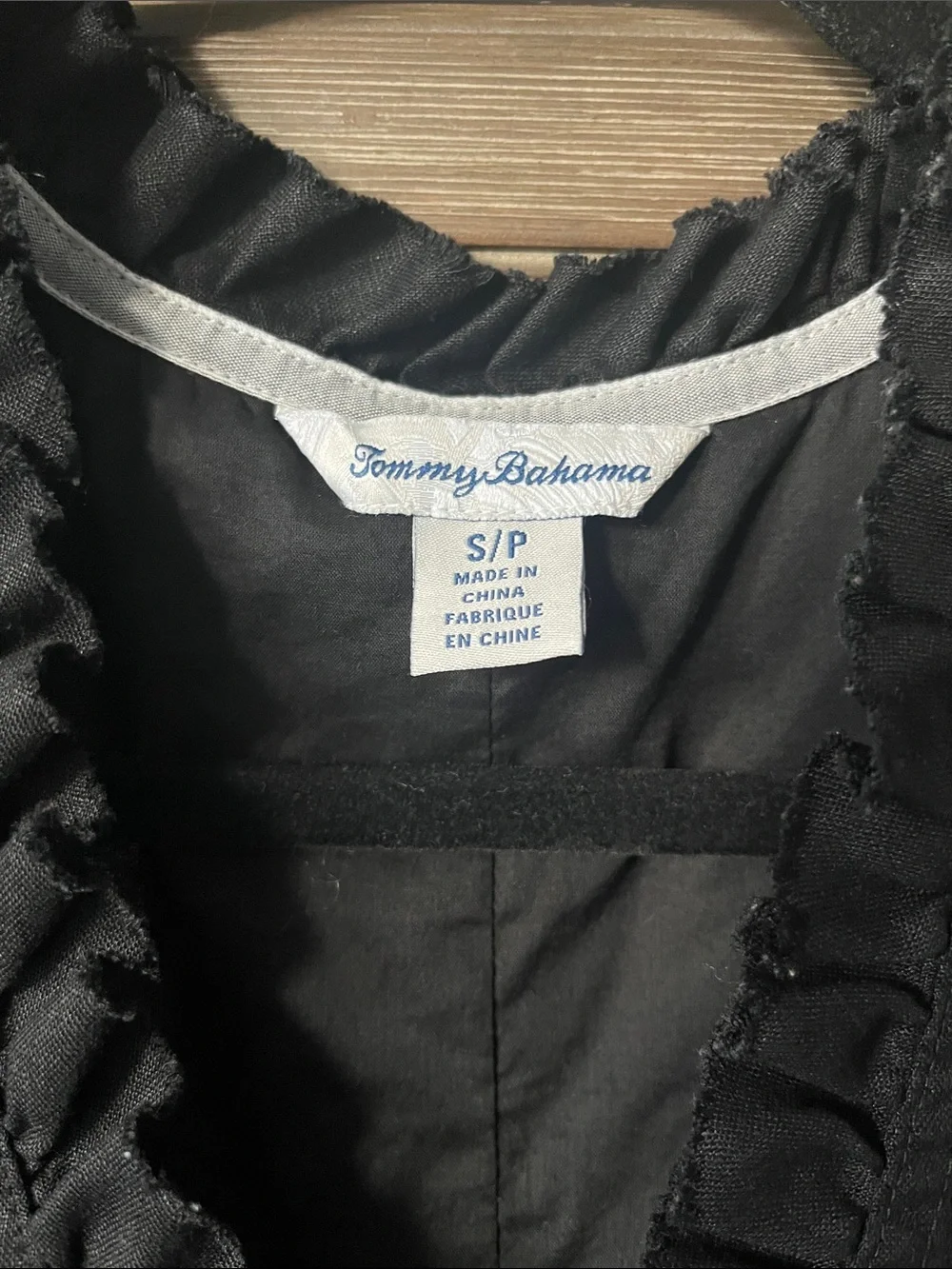 Tommy Bahama Black Ruffle V-Neck Dress 100% linen shell; 100% cotton lining